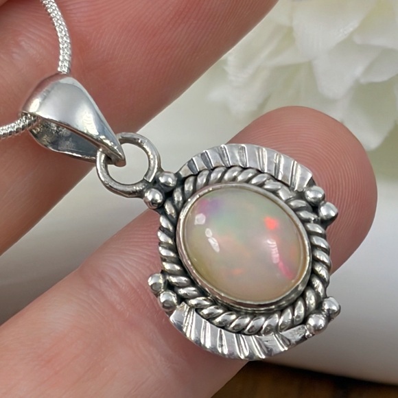 Ethiopian Opal Gemstone Pendant Solid Sterling Silver 925 Boho Southwest New - Picture 7 of 10